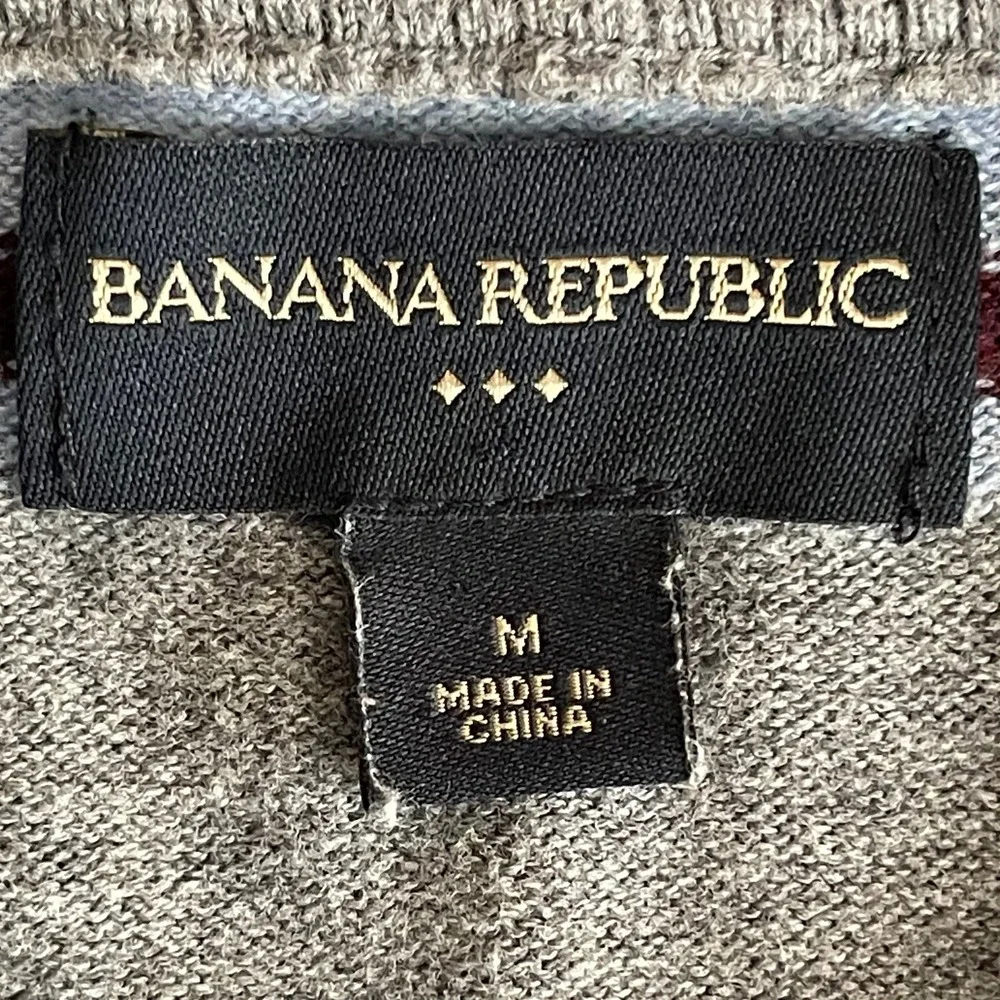 Banana Republic Men's Gray Blue Striped Long Sleeve Crewneck Sweater Top Size M